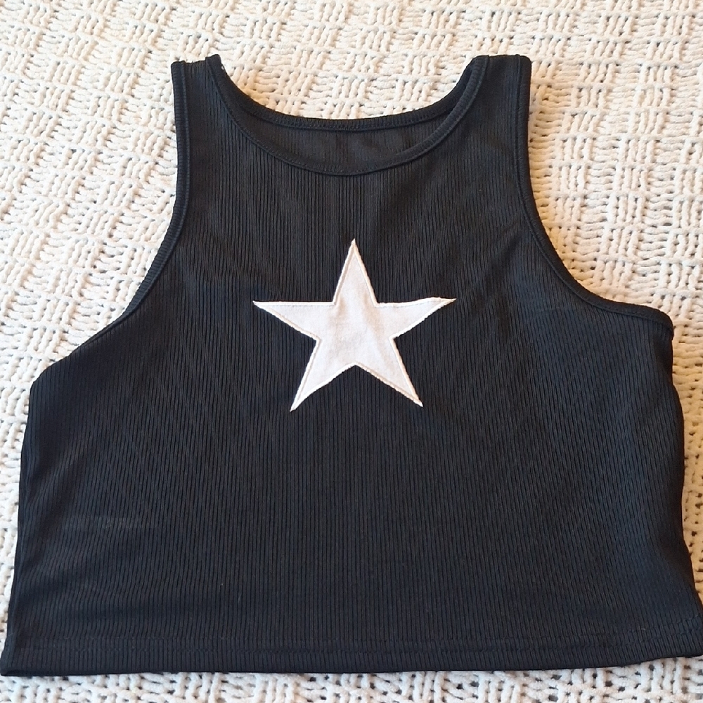 Source Unknown Star Cropped Tank Tops - Gray and Black Size M - Picture 4 of 6